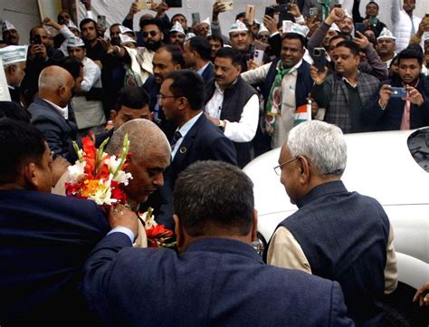 Bihar Chief Minister Nitish Kumar arrives at the party office to attend ...