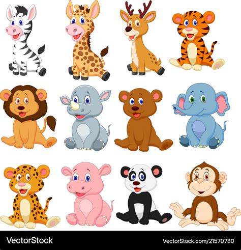 Wild animals cartoon collection set Royalty Free Vector