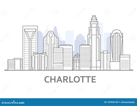 Charlotte Skyline, North Carolina - Panorama of Charlotte, Downtown Stock Vector - Illustration ...