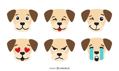 Collection of 6 different dog emojis with different emotions like happy ...