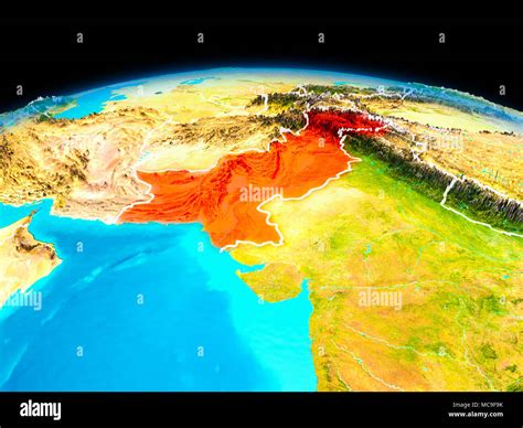 Satellite view of Pakistan highlighted in red on planet Earth with ...