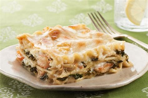 Seafood Lasagna - spinach, shrimp and crabmeat (add garlic, salt ...