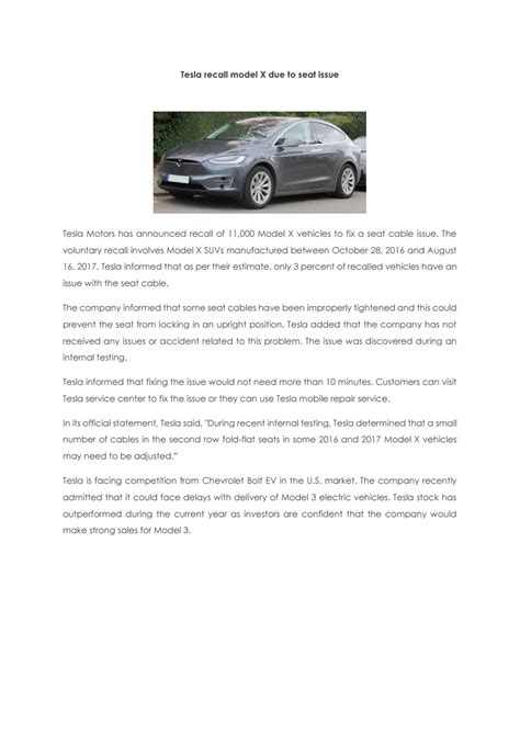 Tesla recall model X due to seat issue by markmiller1395 - Issuu