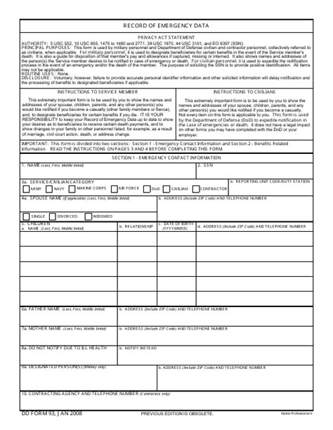 DD Form 93 - Fill Out, Sign Online and Download Fillable PDF | Templateroller