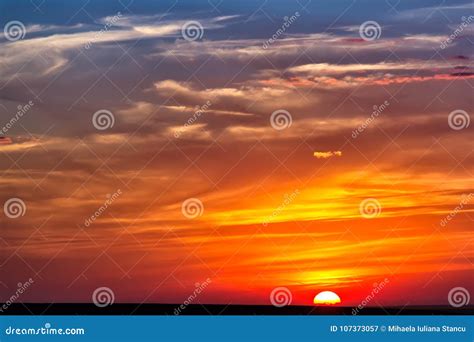 Minimalist Cloudy Colorful Sunset Over the Hillls, Stock Image - Image of color, dobrogea: 107373057