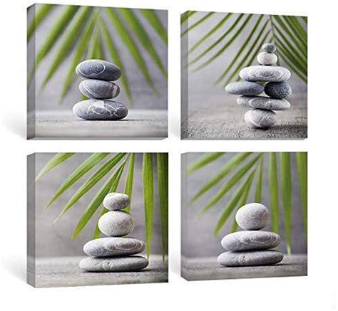 Amazon.com: SUMGAR Bathroom Wall Art Zen Canvas Paintings Nature Green Leaf Pictures Gray Prints ...