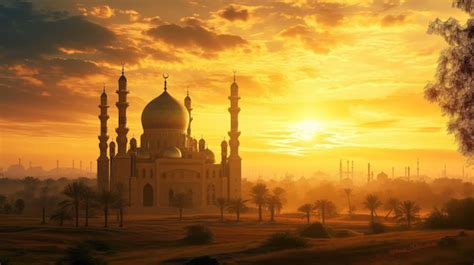 Premium Photo | Sunset Majesty Masjid Silhouette in Monsque Vista