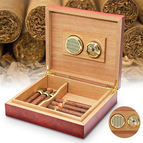 1Pc 20 Count Cigar Brown Cedar Wood Lined Storage Case Box with Humidor ...