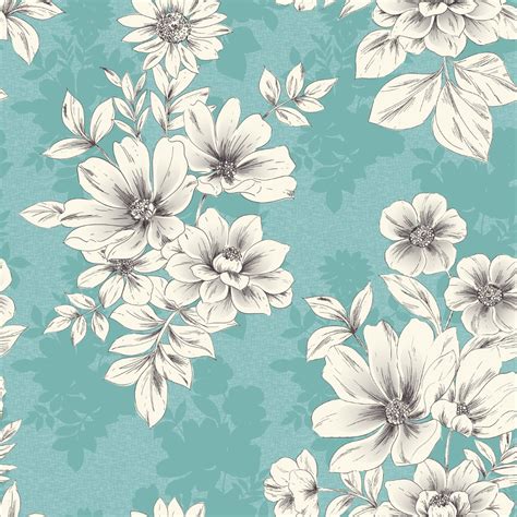 Rasch Tivoli Flower Pattern Floral Square Motif Metallic Wallpaper 209532 - Blue | I Want Wallpaper