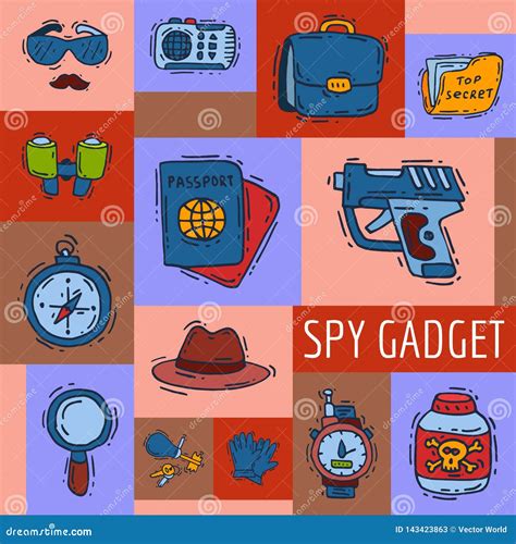 Private Detective Spy Work Gadgets Magnifier Forensic Evidence Secret Documents Poster Vector ...