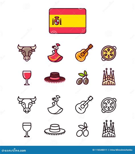 Spain icons set stock vector. Illustration of line, graphic - 116548011