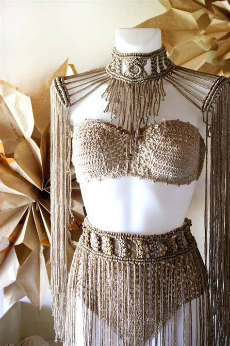 Festival Set in Gold, Burning Man Costume, Festival Clothing Woman,festival Macrame Top ...