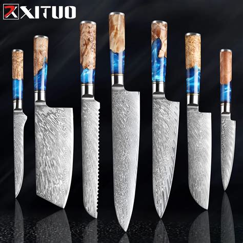 XITUO Kitchen Knives Set Damascus Steel VG10 Chef Knife Cleaver Paring ...