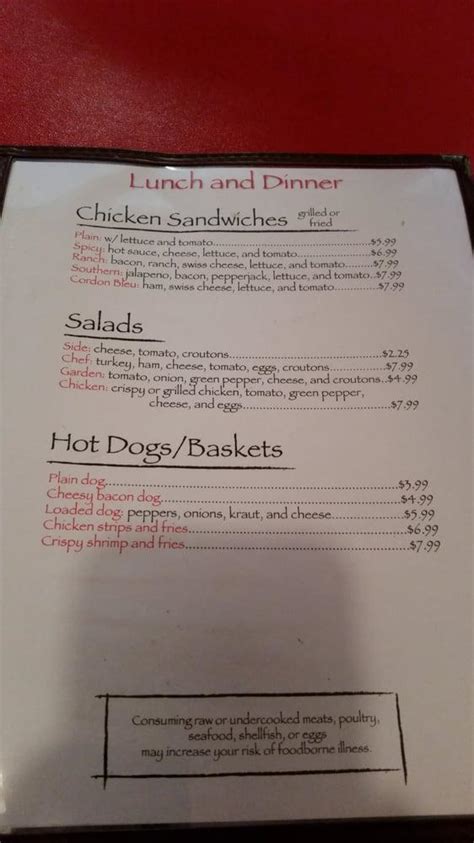 Menu at Downtown Diner restaurant, Knoxville