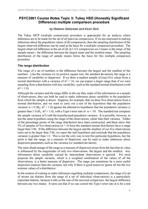 Tukey HSD Multiple Comparison Procedure - Studocu