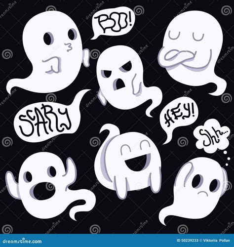 Cartoon Funny Ghost Vector Set Stock Vector - Illustration of ...