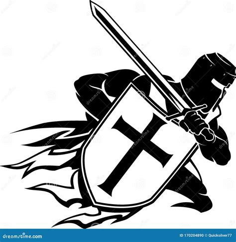 Crusader Christian Medieval Warrior Charging Attack Stock Vector ...