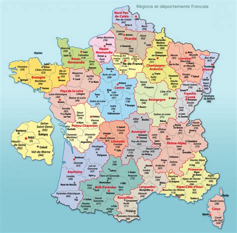 CARTE DE FRANCE : divisions régions, départements et villes