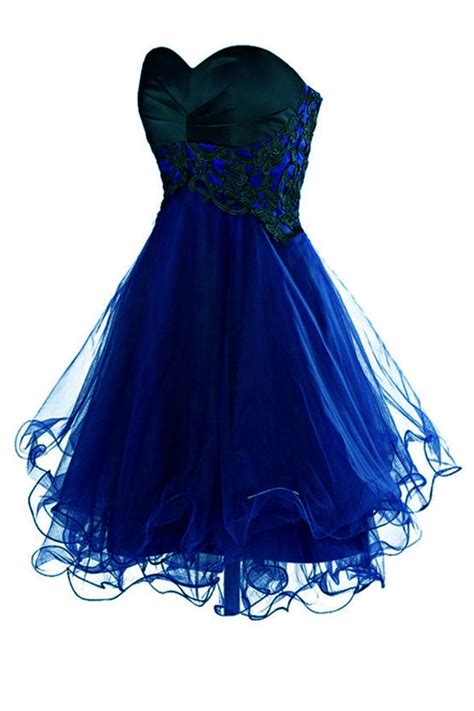 Empire Waist Royal Blue Tulle Black Lace Appliques Homecoming Dresses – Laurafashionshop