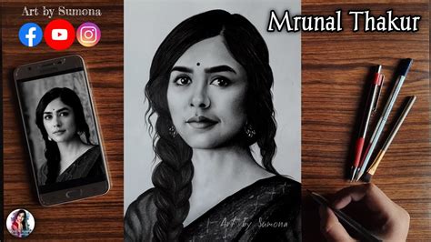 Mrunal Thakur Portrait Drawing| How to draw Mrunal Thakur| Mrunal ...