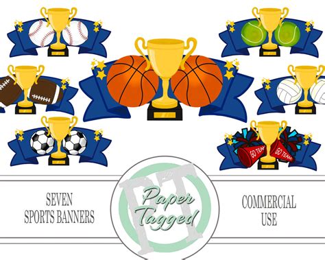 Sports Banner Clipart Clip Art Colorful Sports Elements - Etsy