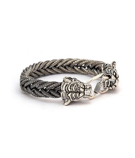 Silver Tiger Head Cuff Men's Bracelet For Solid Men - Silver Palace