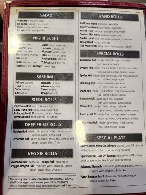 Menu at Fuji Sushi Buffet restaurant, Concord