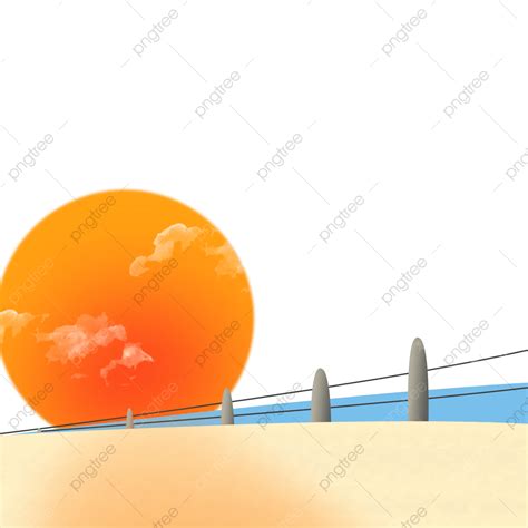 Hand Drawn Cartoon Beach Sunrise Sunset Morning, Morning, Hand Draw, Cartoon PNG Transparent ...