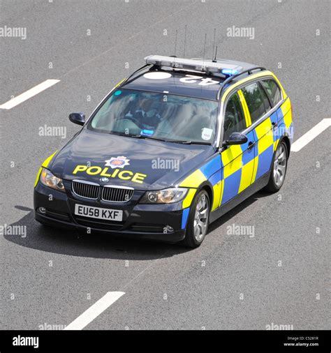 M25 motorway Essex traffic police car arriving at scene of accident ...