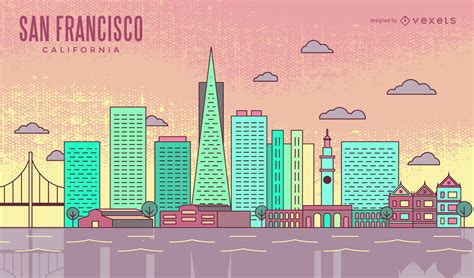 Colorful San Francisco Stroke Skyline Vector Download