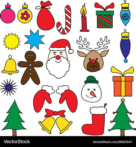 Christmas drawing ornament color set Royalty Free Vector