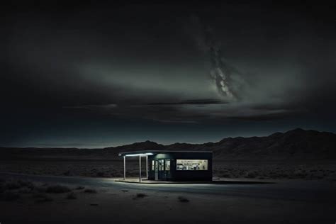 A gas station in the desert at night