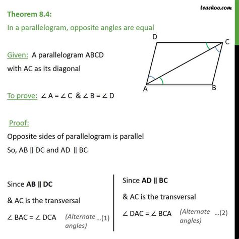 Theorem 8.4 - Class 9 - In a parallelogram, opposite angles are equal