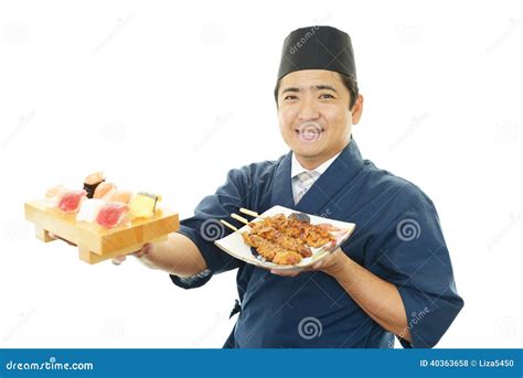 Portrait of a sushi chef stock photo. Image of cook, attractive - 40363658