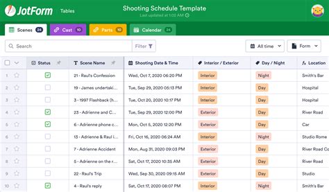 Shooting Schedule Template | JotForm Tables