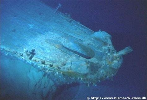 Wreck of the Bismarck - A detailed view of the stem of Bismarck. The anchor is missing, but ...