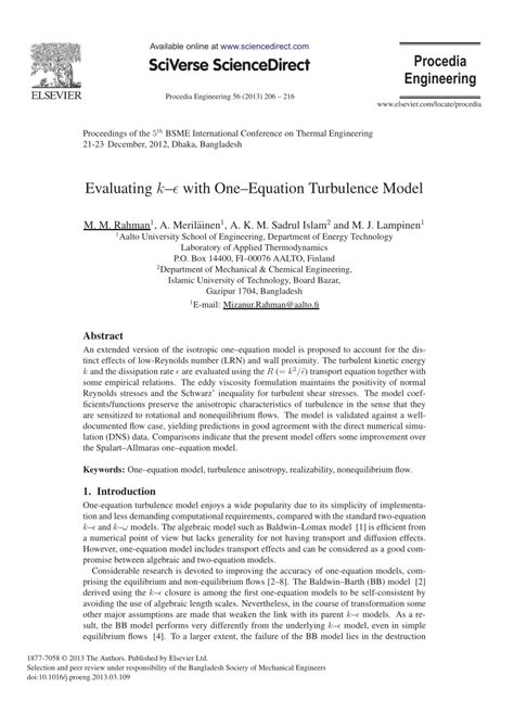 (PDF) Evaluating k-epsilon with One-Equation Turbulence Model