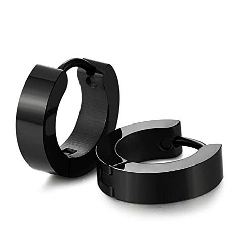 LIEBLICH Huggie Stud Earrings Black Small Hoop Stainless Steel Earrings ...