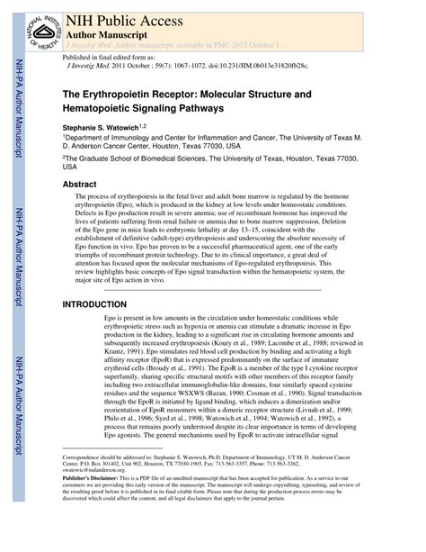 (PDF) The Erythropoietin Receptor: Molecular Structure and ...