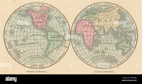 World. Western Hemisphere & Eastern Hemispheres. JOHNSON 1866 old antique map Stock Photo - Alamy