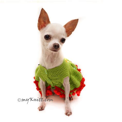 Christmas Tree Dog Dress Ruffled Crochet Holiday Pet Costume with Star ...