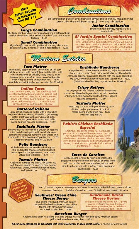 El Jardín Restaurant menu in Commerce City, Colorado, USA