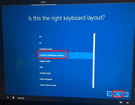 Windows 10 Setup - Select Keyboard Layout