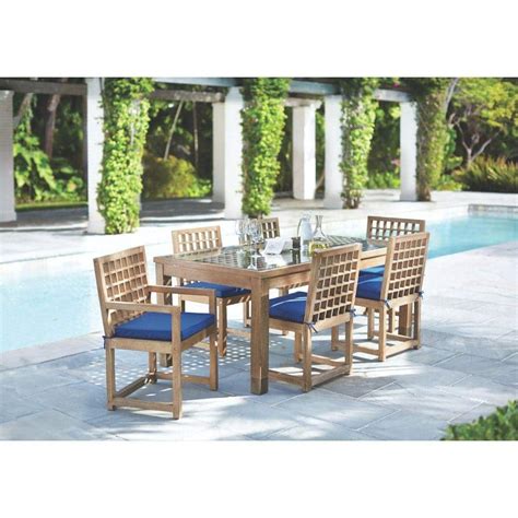 Martha Stewart Living Deer Isle 7-Piece All-Weather Eucalyptus Wood Patio Dining Set with Rave ...