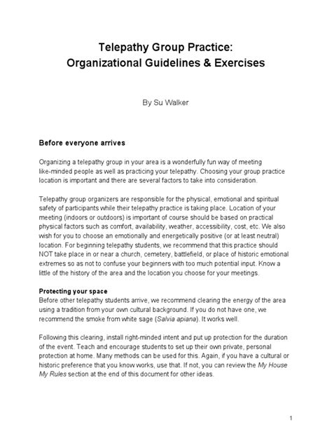 Telepathy Group Practice Organizational Guidelines Exercises | PDF | Telepathy | Perception