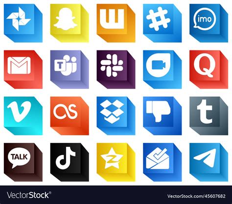 20 minimalist 3d social media icons such as vimeo Vector Image