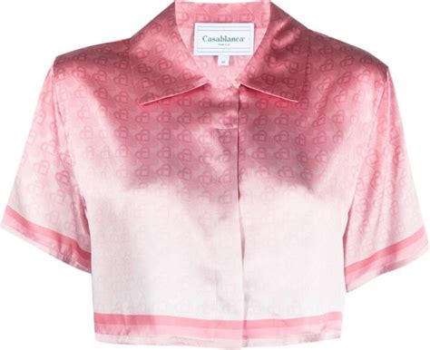 Casablanca Logo-Pattern Cropped Silk Shirt - ShopStyle Tops