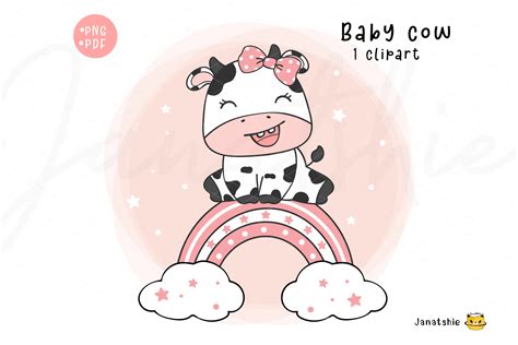 Cute Baby Cow Girl on Blue Rainbow Baby Graphic by Janatshie · Creative Fabrica