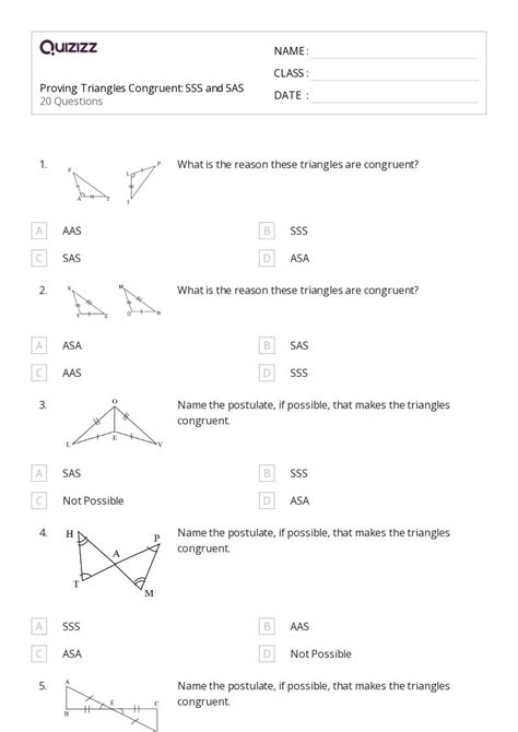 50+ congruent triangles sss sas and asa worksheets on Quizizz | Free & Printable