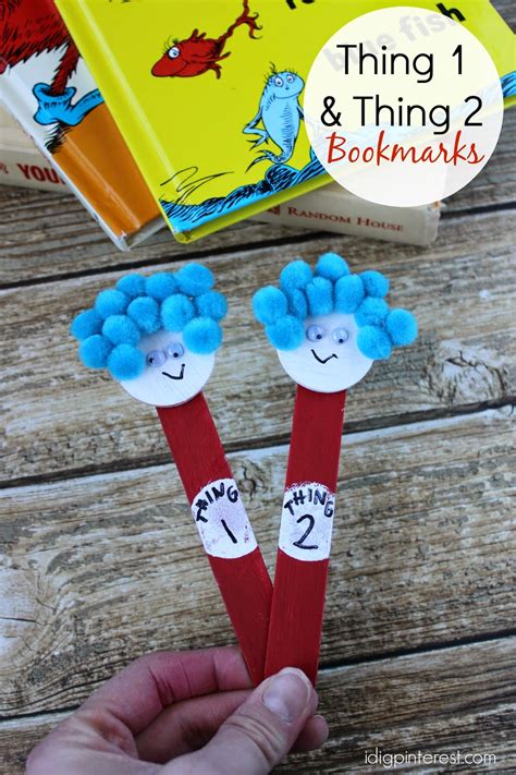 Dr. Seuss Kids' Craft: Thing One and Thing Two Bookmarks - I Dig Pinterest